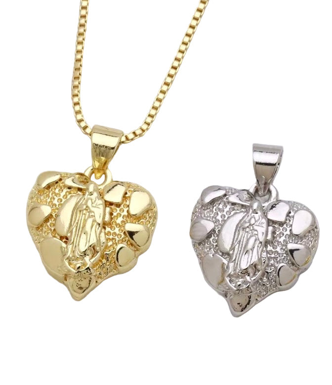 Virgen Maria Heart Nugget Necklace