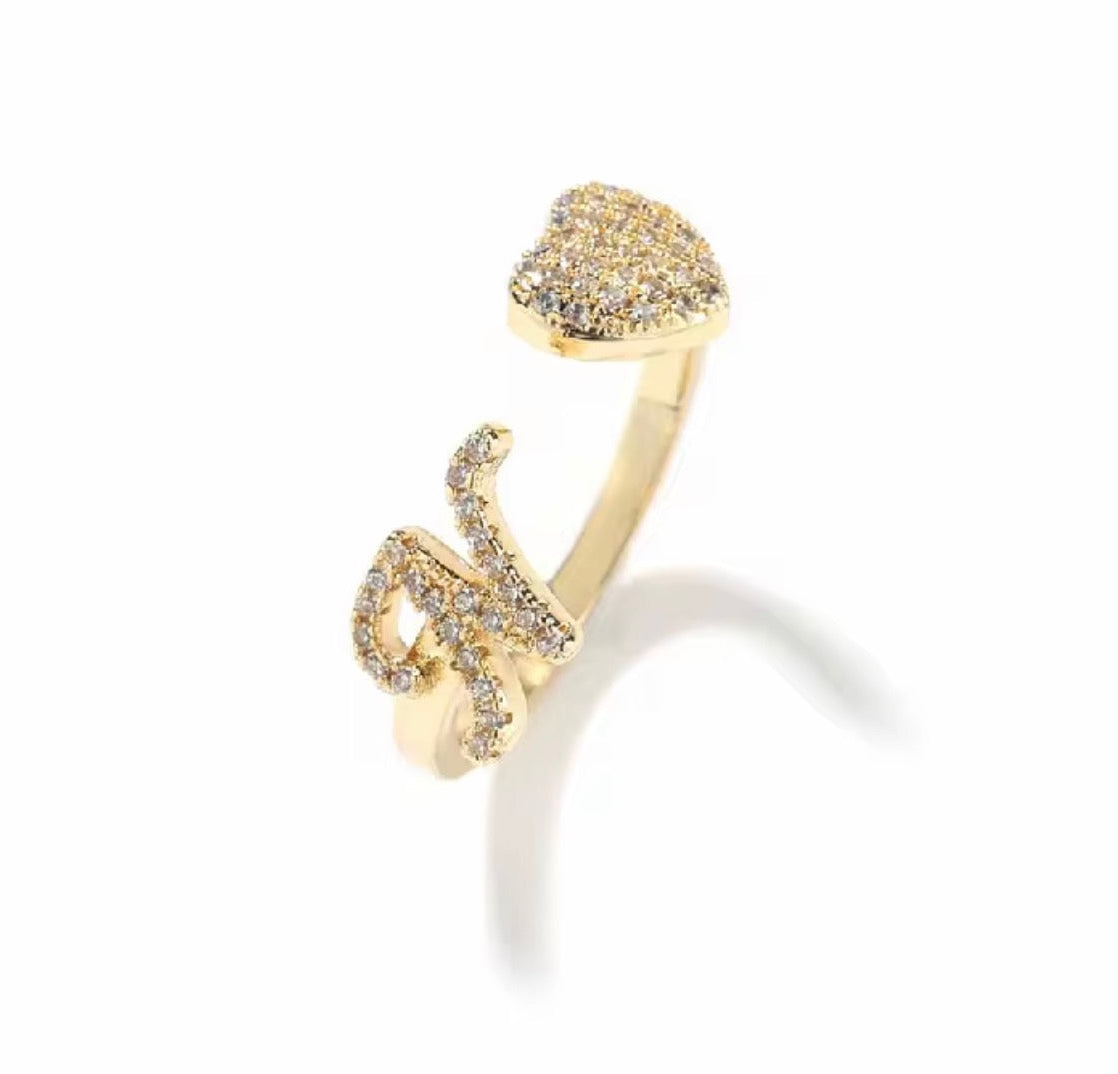 Initial Heart Diamond Ring