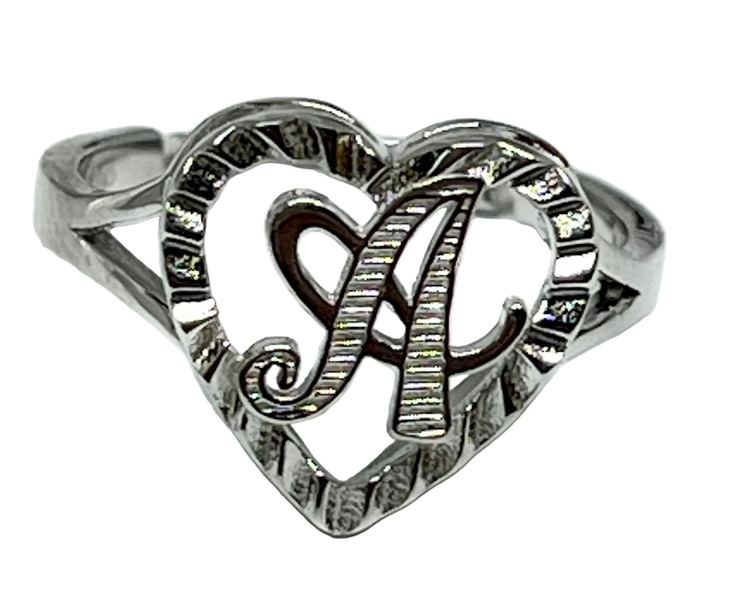 925 Silver Initial Heart Ring