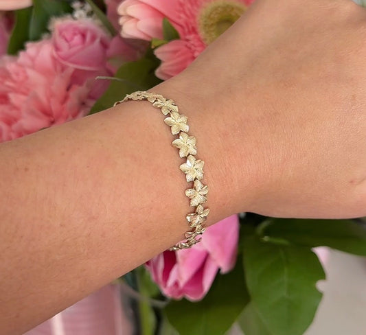 14k Plumeria Solid Gold Bracelet