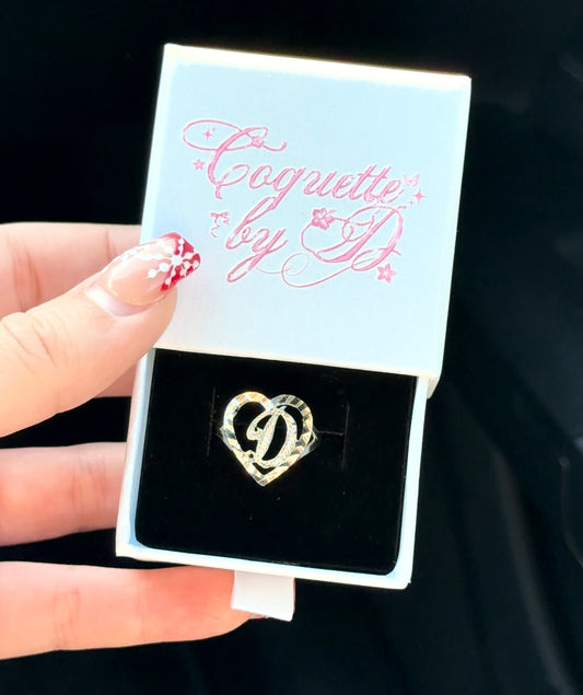 925 Silver Initial Heart Ring