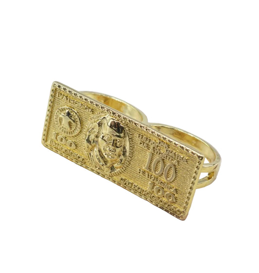 100 Dollar Bill Double Finger Ring