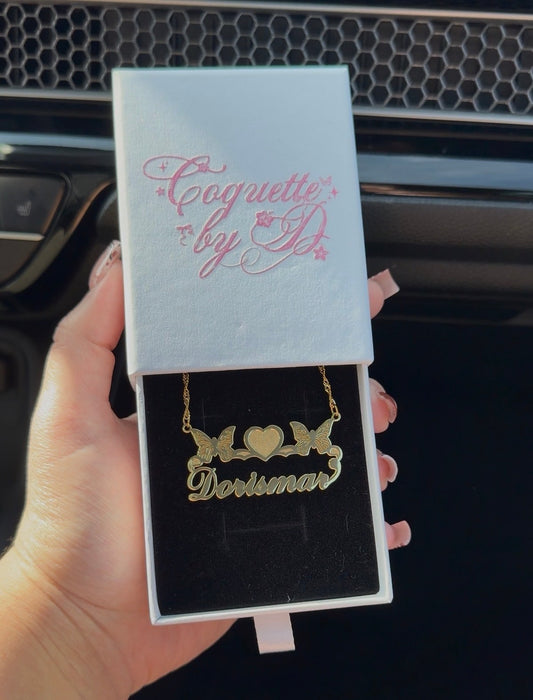 Double Butterfly Name Necklace