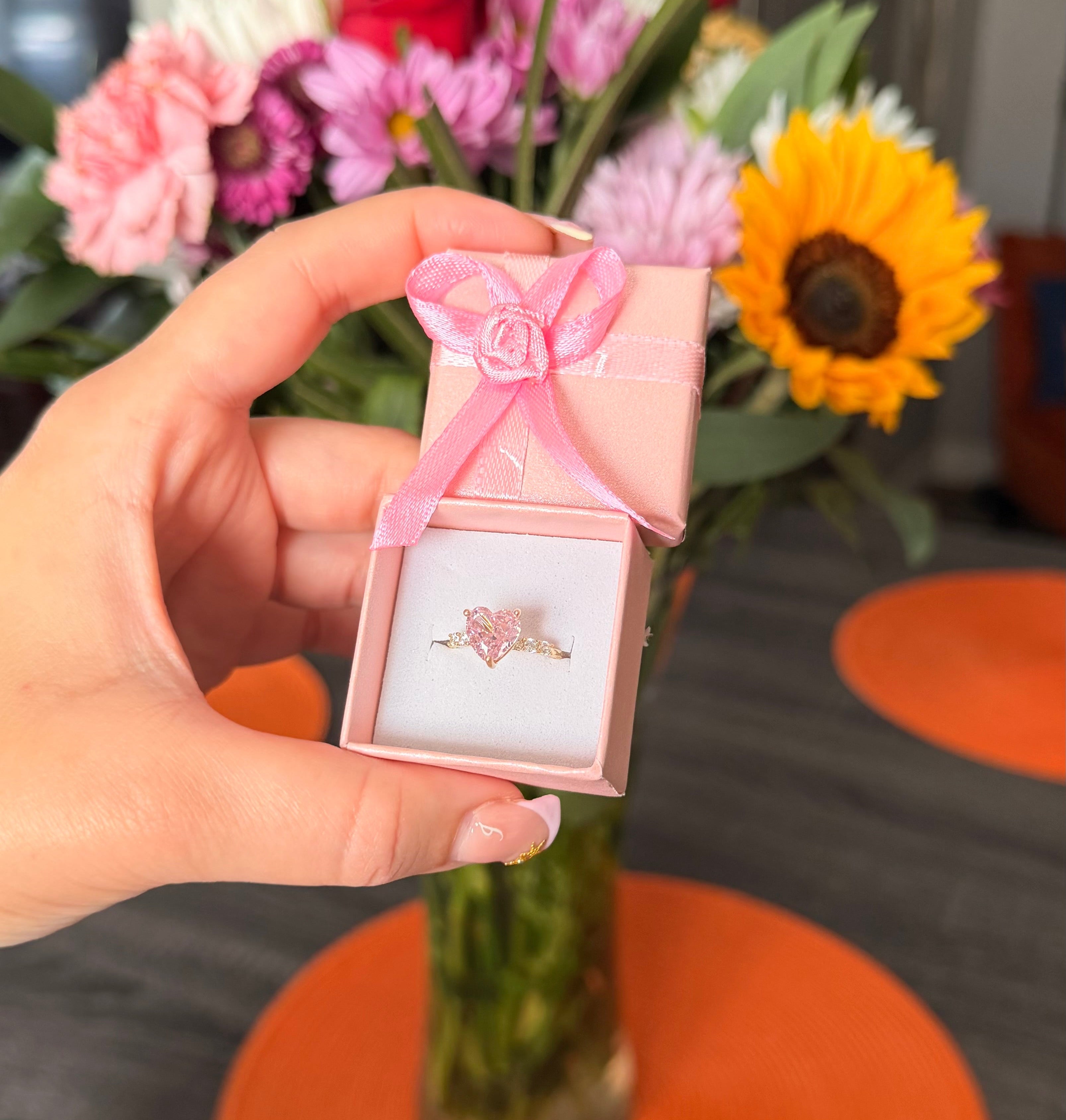 Pink Heart Ring In 10K Real Gold