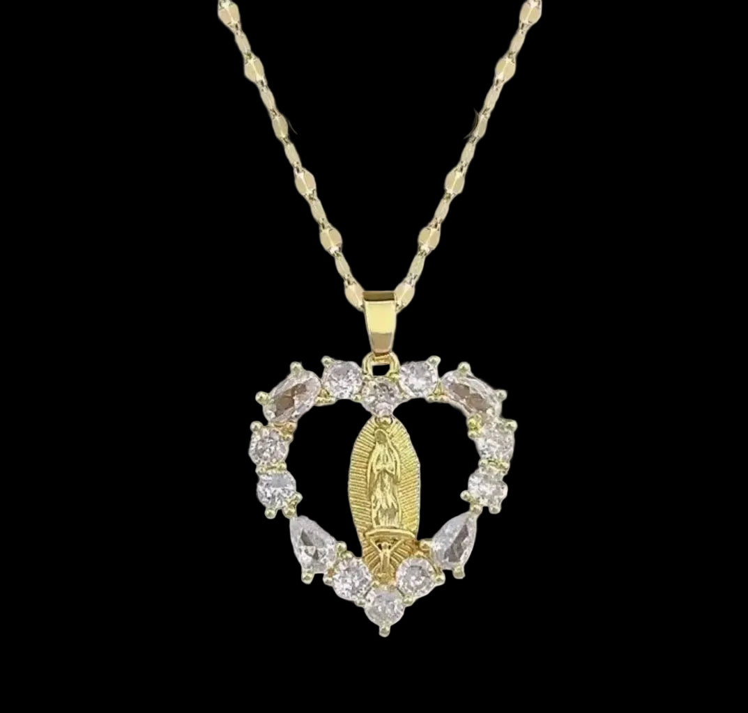 Heart Diamond Mary Necklace
