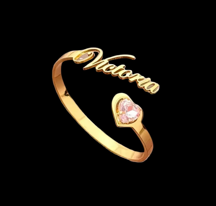 Heart Stone Name Bangle Bracelet