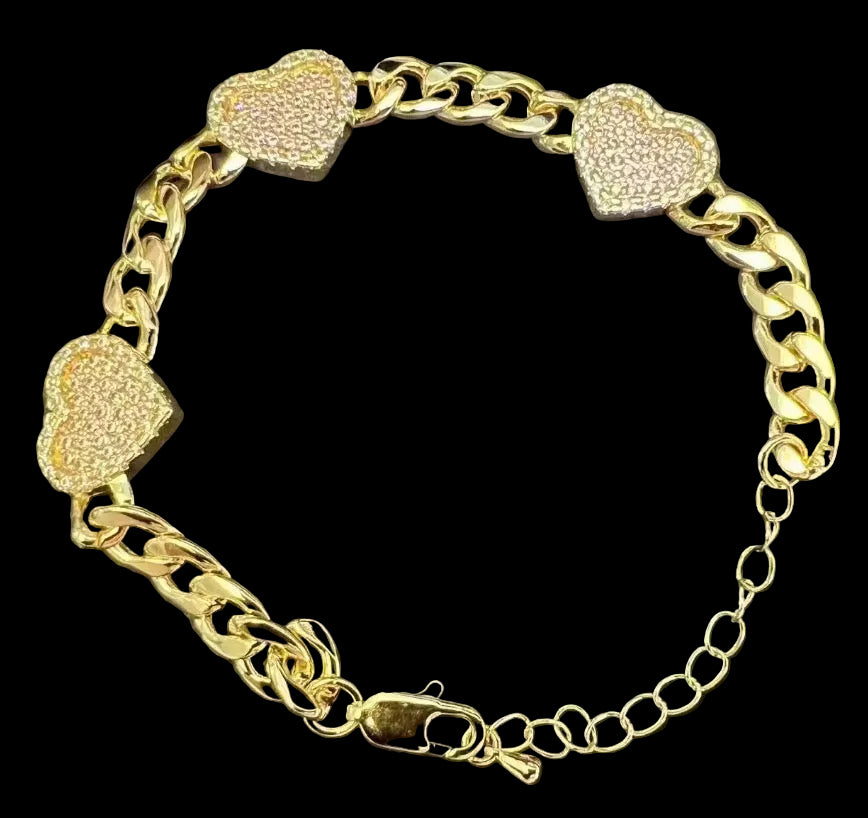 Pink Diamond Heart Cuban Bracelet