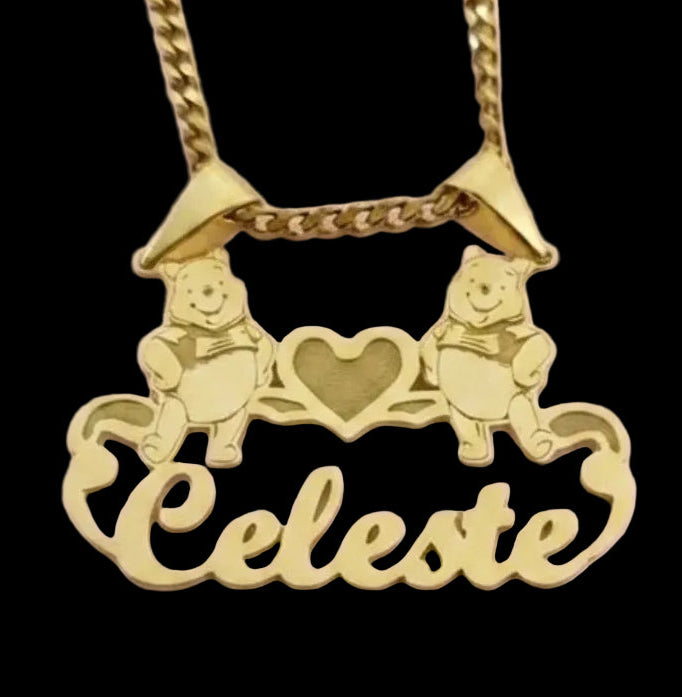 Double Winnie Heart Name Necklace